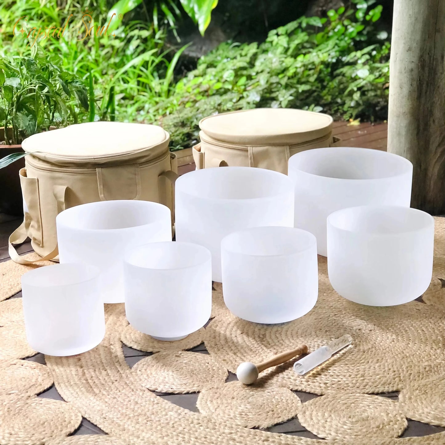 7-Piece White Crystal Singing Bowl Set – Chakra Tuned 432Hz (6"–12")