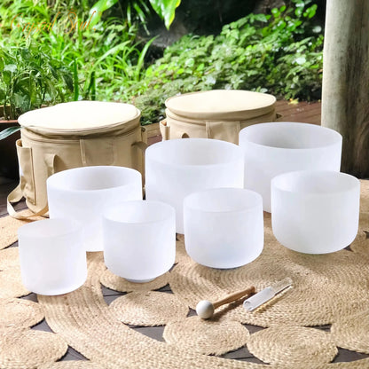 7-Piece White Crystal Singing Bowl Set – Chakra Tuned 432Hz (6"–12")