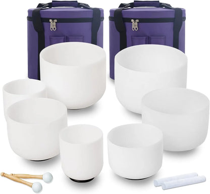 7-Piece White Crystal Singing Bowl Set – Chakra Tuned 432Hz (6"–12")