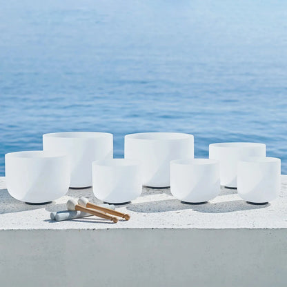7-Piece White Crystal Singing Bowl Set – Chakra Tuned 432Hz (6"–12")